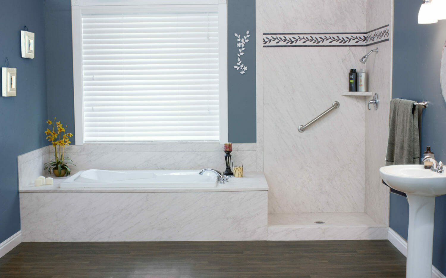 Bathtub & Shower with blue wall